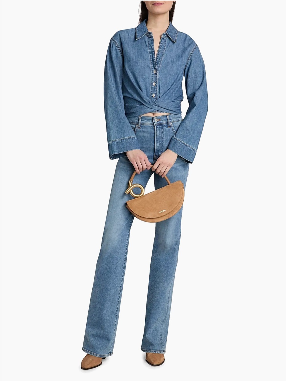 Veronica Beard | Timothy Twist Hem Denim Shirt- Light Blue - Picture 2 of 11